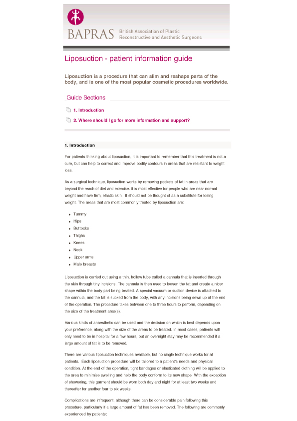 BAPRAS Liposuction advice pdf download