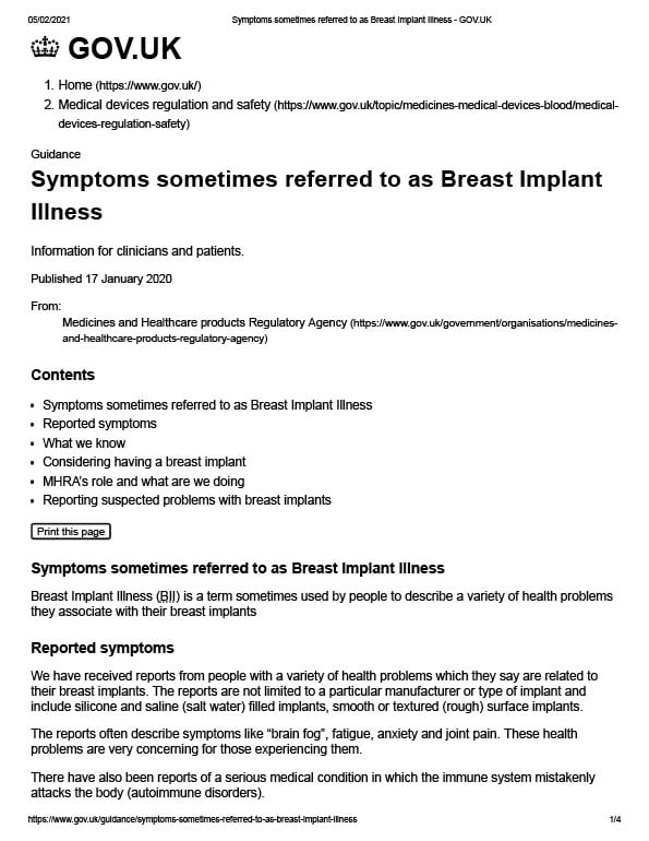 Symptoms sometimes referred to as Breast Implant Illness - GOV.UK